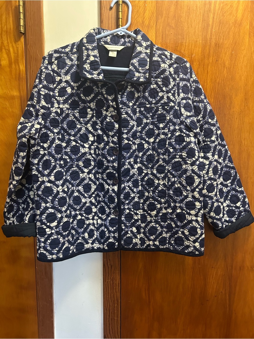 Christopher & Banks Navy and White Quilted Pattern Jacket